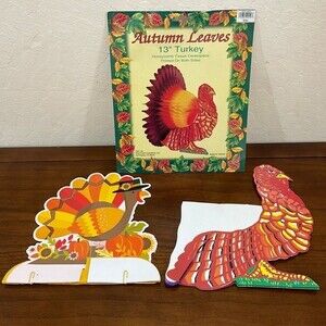 Set of Two Vintage Pop Up Tissue Paper Frill Turkeys - Thanksgiving Decor